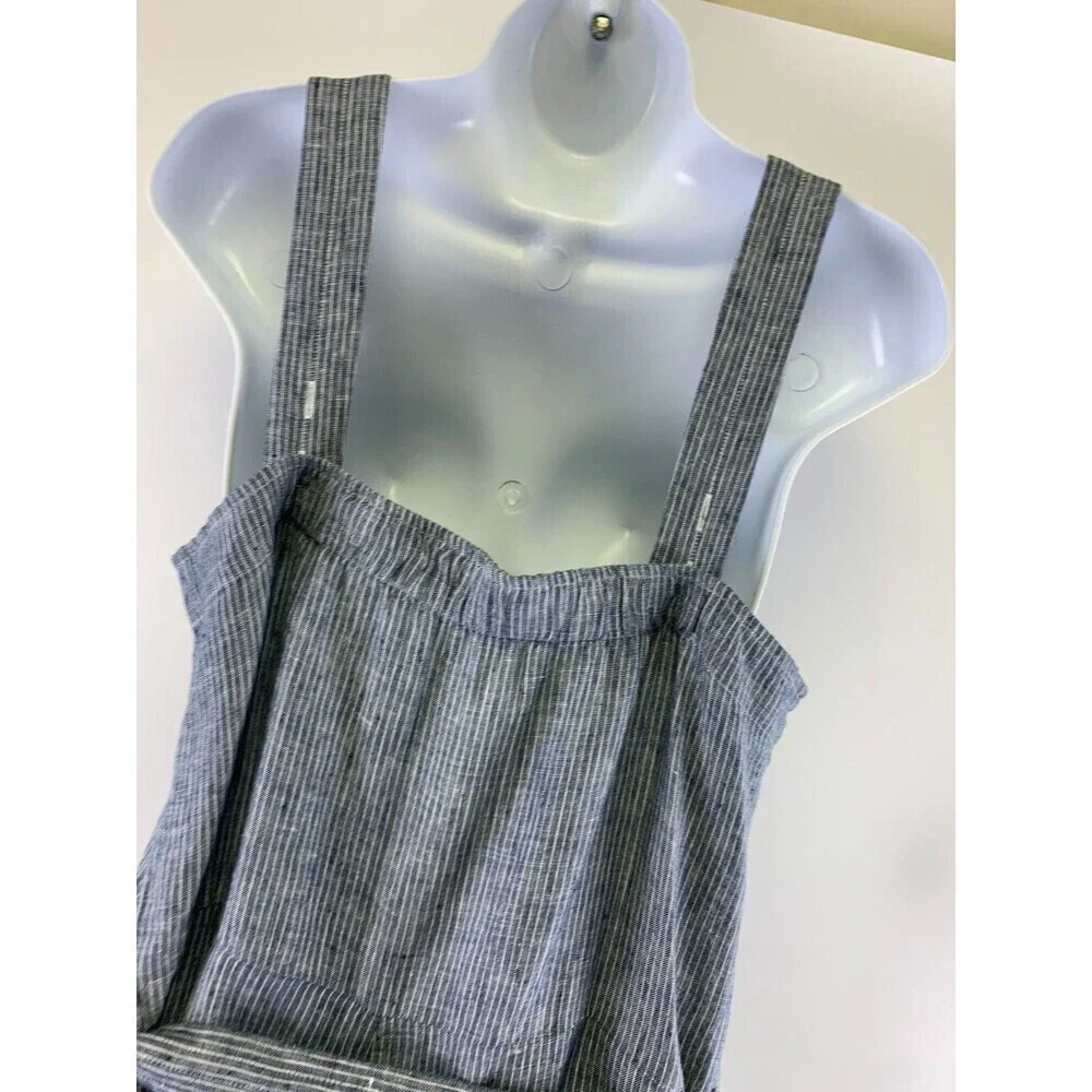 Everlane Linen Picnic Jumpsuit Blue Pinstriped Button Belted Adjustable Womens 6